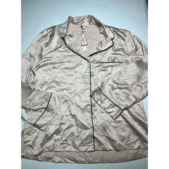 Victoria Secret Button Down Satin Long Sleeve Sleep Shirt NWT L - Picture 1 of 6